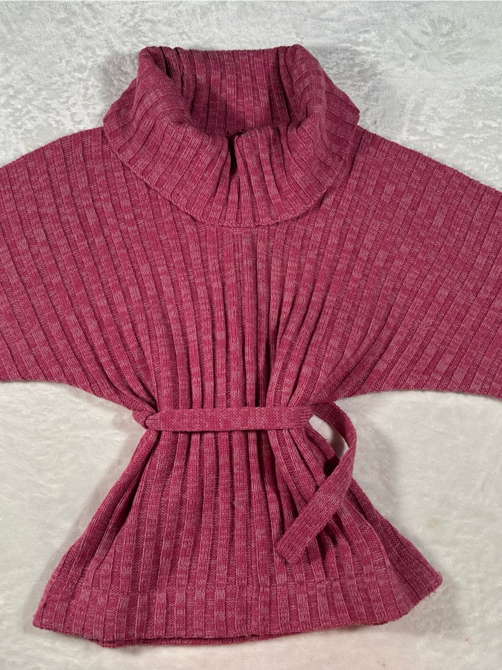 Say What? Ribbed Funnel Neck Sweater in Berry Pink with Self-Tie
